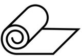 A black and white drawing of a carpet mat with a spiral on it.