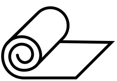 A black and white drawing of a carpet mat with a spiral on it.