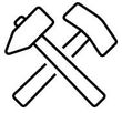 A black and white drawing of a wrench and screwdriver crossed over each other.