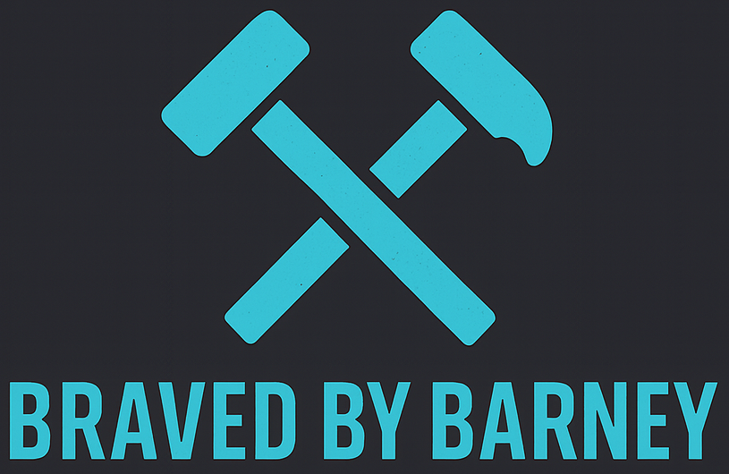 Two blue crossed hammers, with