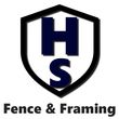 Shield logo with dark blue "HS" inside, black outline, with "Fence & Framing" text below.