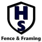 Shield logo with dark blue "HS" inside, black outline, with "Fence & Framing" text below.