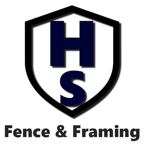 Shield logo with dark blue "HS" inside, black outline, with "Fence & Framing" text below.