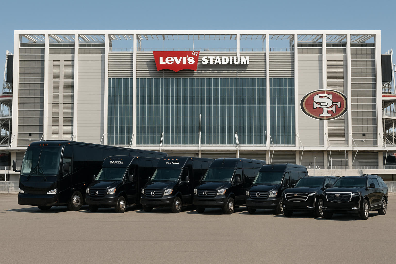 A large white bus is parked in a parking lot.