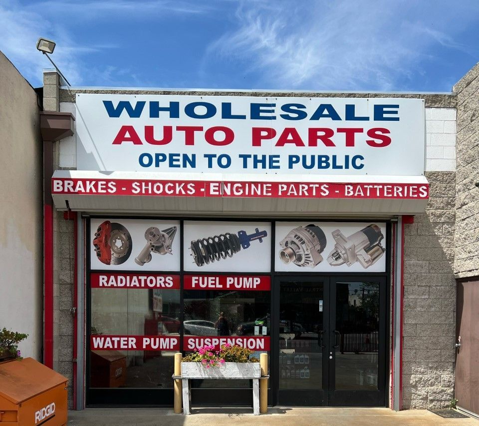 Auto parts store with sign 