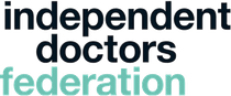 Logo for Independent Doctors Federation: black text on white with teal “federation” word.