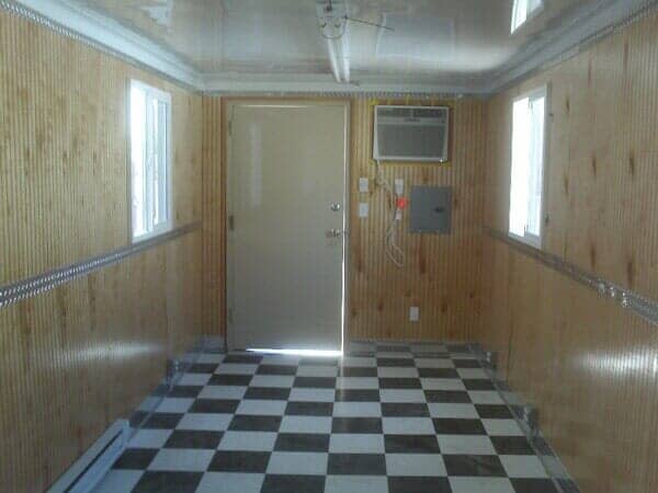Inside of Trailer Office with Black & White Tiles - Storage Unit Homes in Albuquerque, NM
