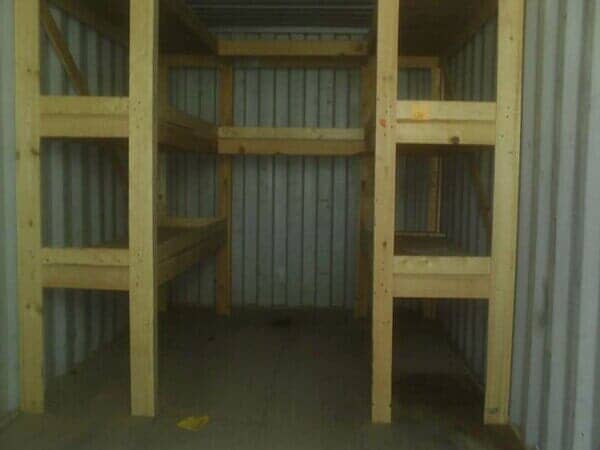Inside of Storage Container with Wooden Shelves - Storage Unit Homes in Albuquerque, NM