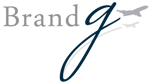 A logo for a company called brand g with a plane in the background.