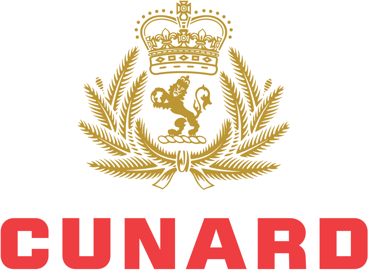 A logo for cunard with a lion and a crown