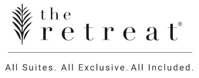 A black and white logo for the retreat all suites all exclusive all included