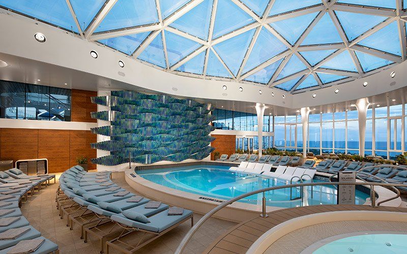 There is a large swimming pool in the middle of the room.