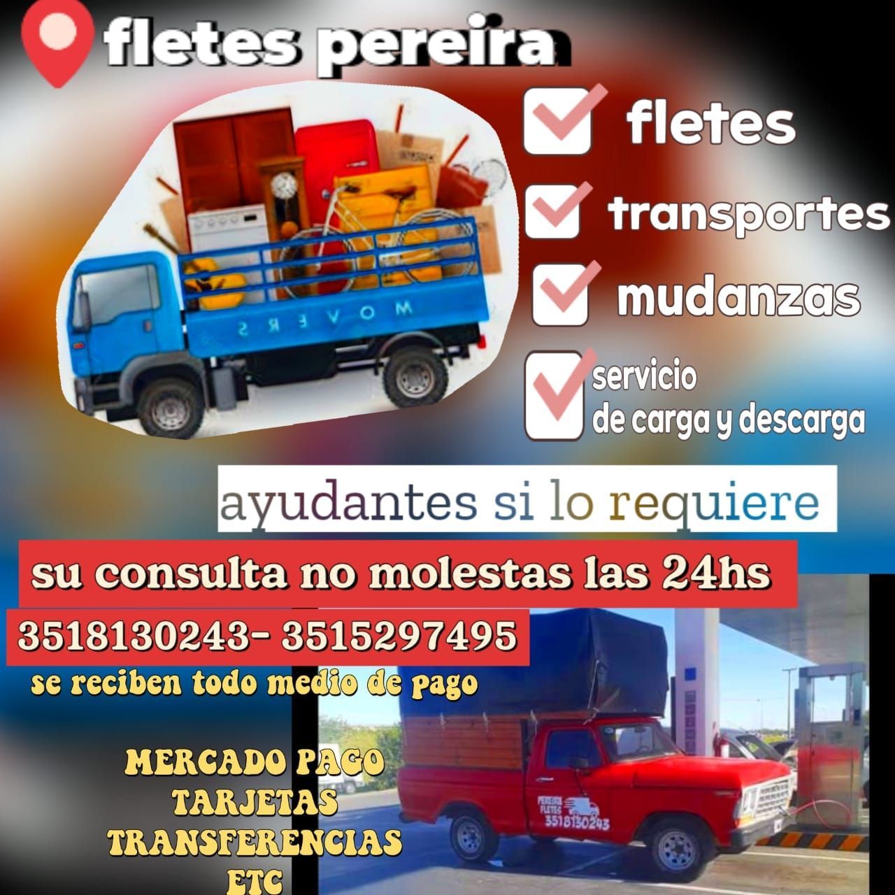 Un anuncio de Fletes Pereira en español.