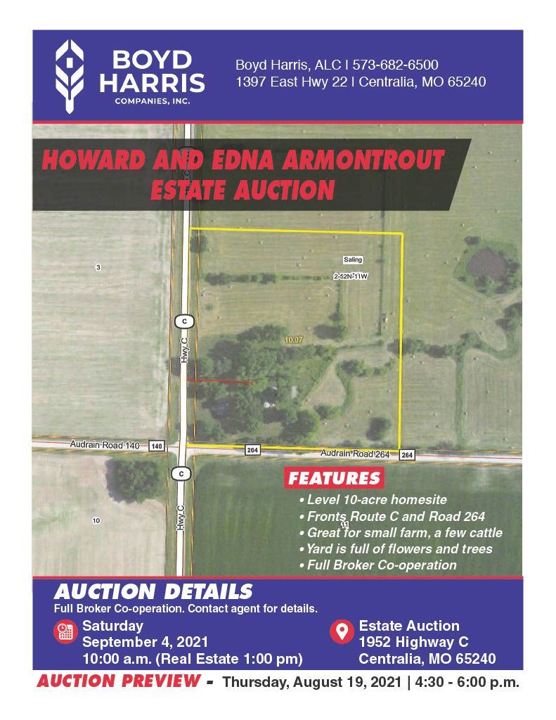 A poster for a howard and edna armmontout estate auction