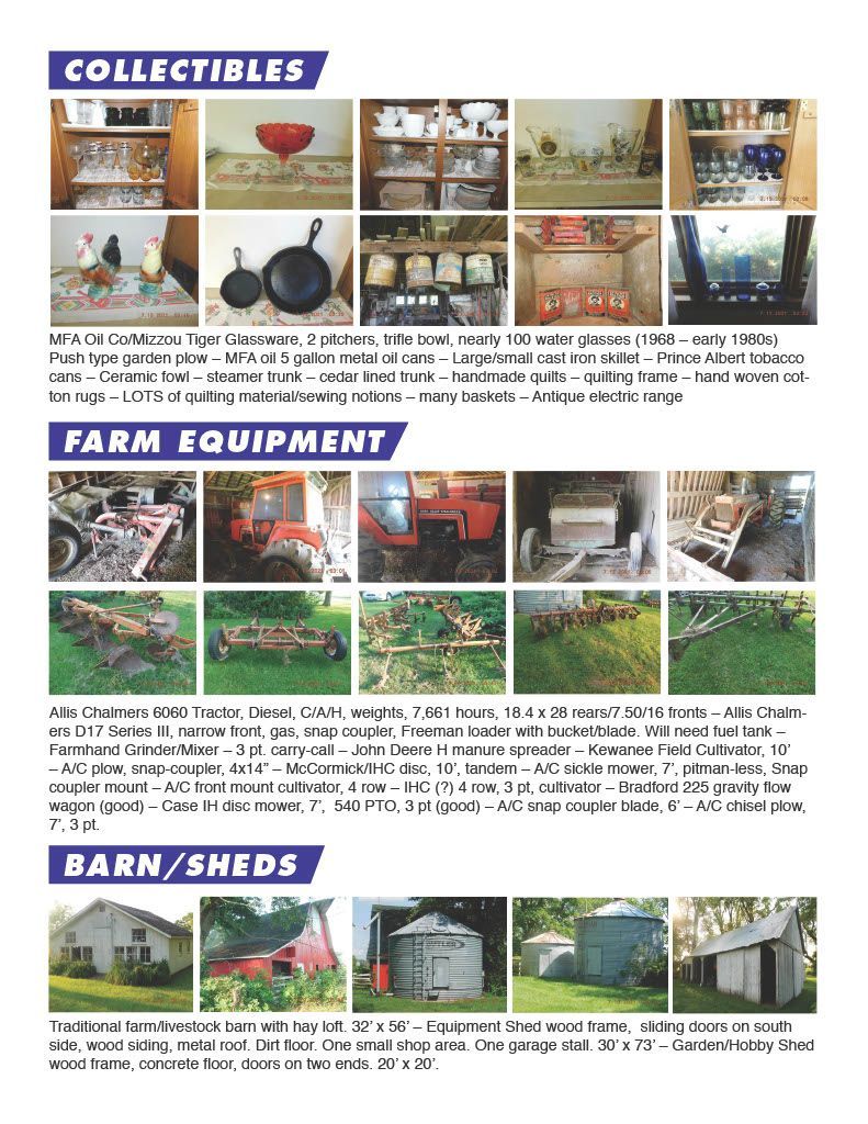 A collage of pictures of farm equipment and collectibles on a white background.