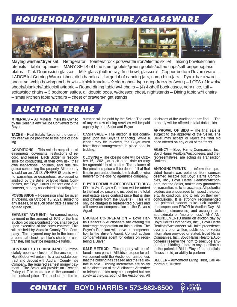 A newspaper article about household / furniture / glassware auction terms.