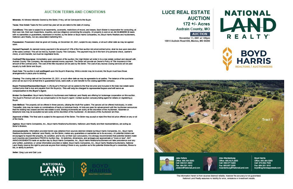 A national land realty advertisement with a picture of a field