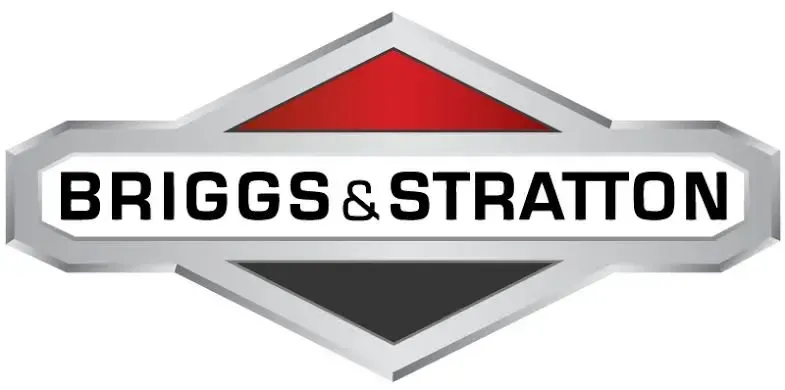 Briggs & Stratton logo with a red and black diamond in a silver outline. Text 