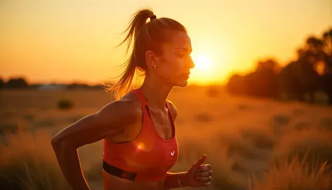 A runner training at sunrise in Oklahoma City, looking determined