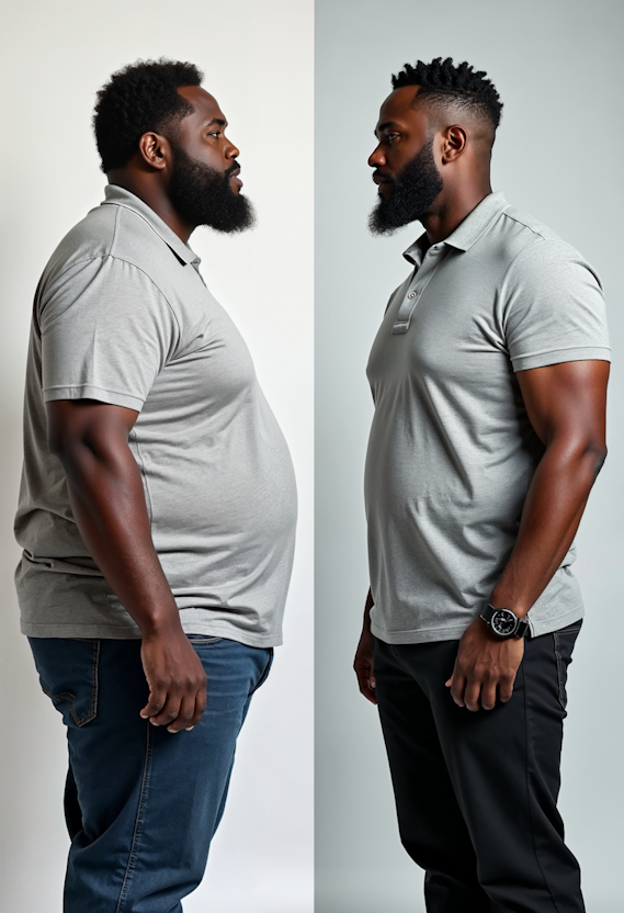 African American Man weight loss before and after