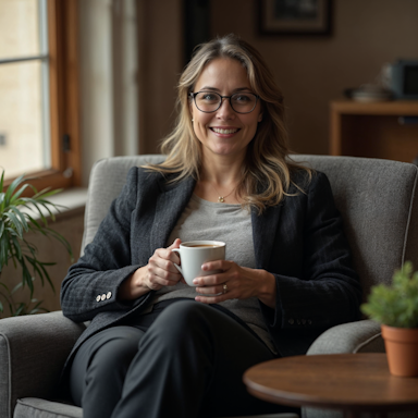 Photo of hypnotherapist in her office