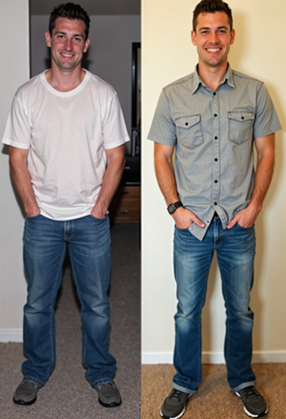 Caucasian man weight loss before and after