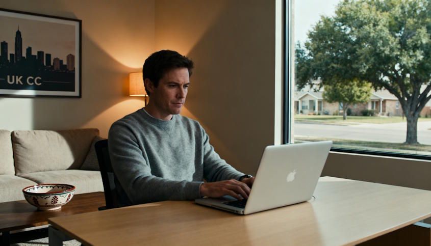 client in Oklahoma City choosing remote hypnosis from a calm home setting on his laptop computer