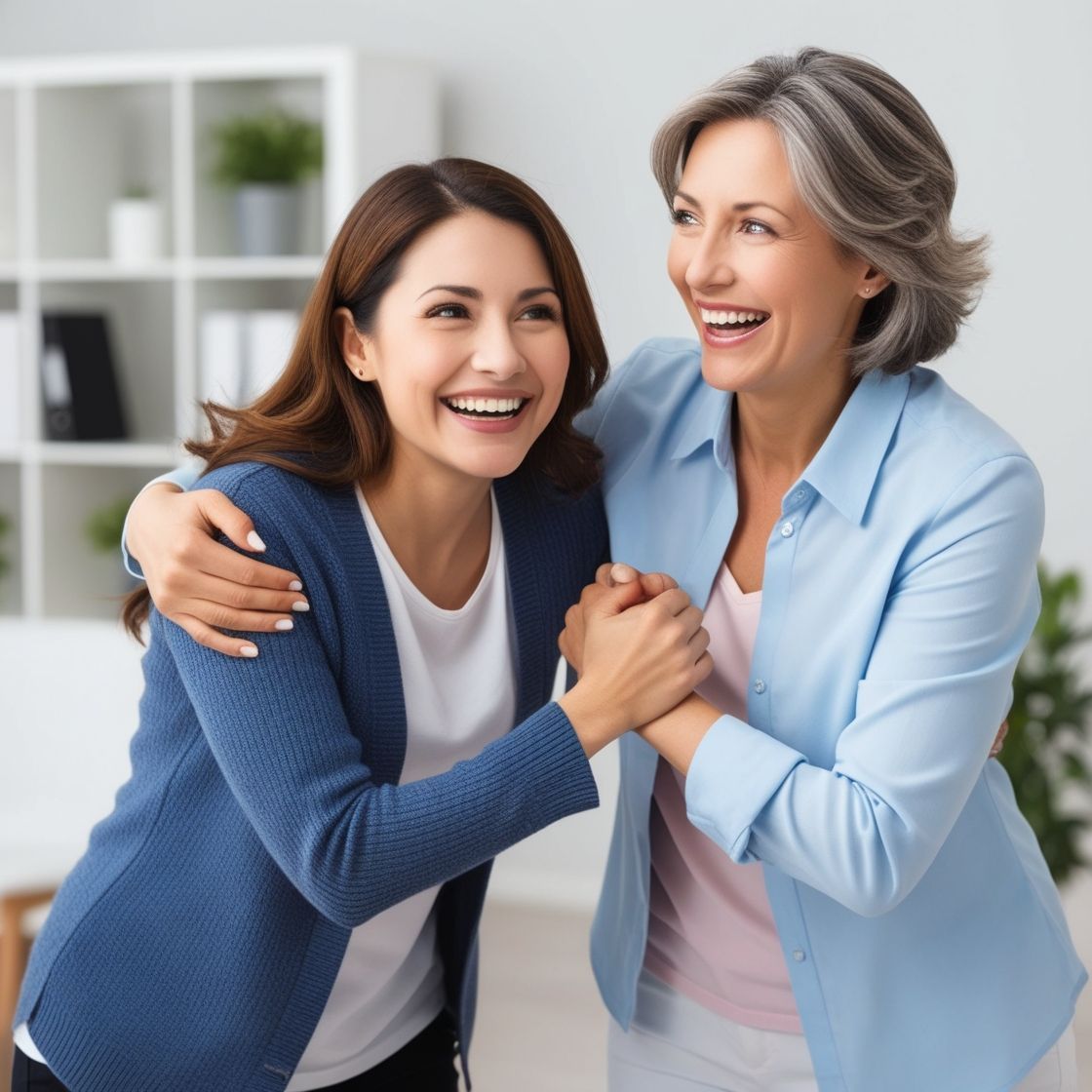 Therapist celebrating a success with her client