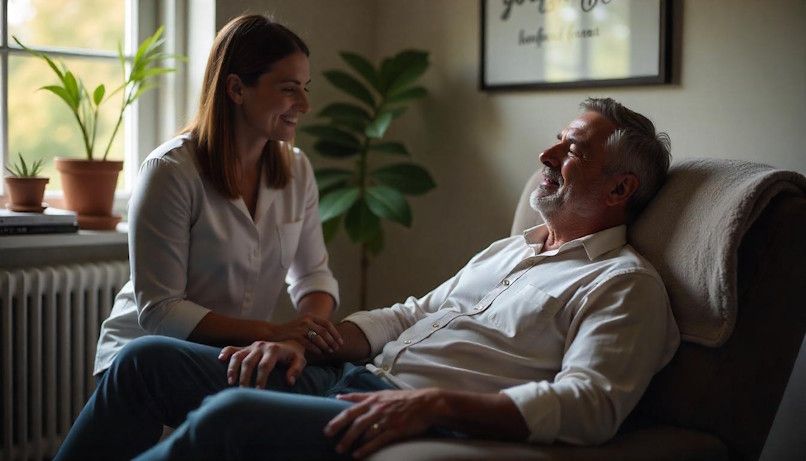 client and therapist mid-therapy session working on PTSD