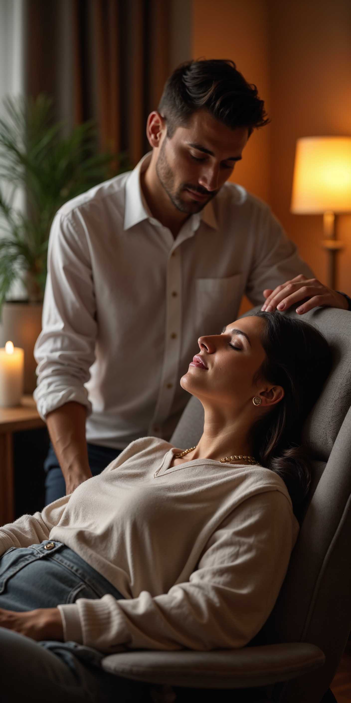Hypnotherapy session taking mind off of areas of pain and refocusing.
