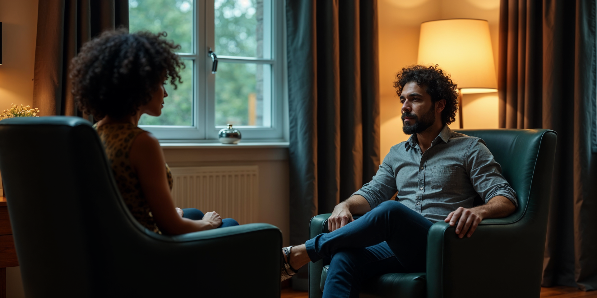 African American woman having a hypnotherapy session with her therapist.