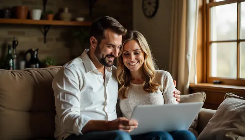 Inside a cozy Oklahoma City home, a couple reviews their wedding plans together