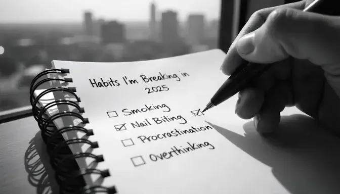List of top bad habits to break in 2025 written on a notepad in oklahoma city