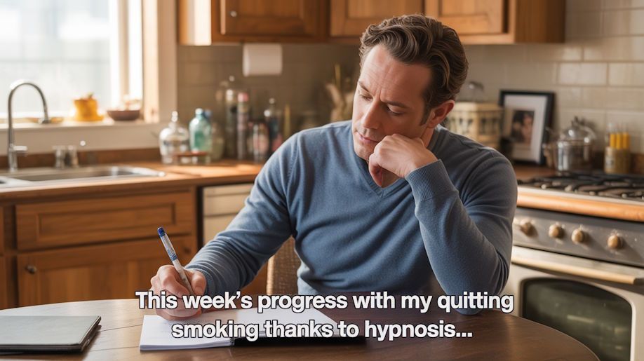 OKC man writing a Journal entry with notes about his quitting smoking this week