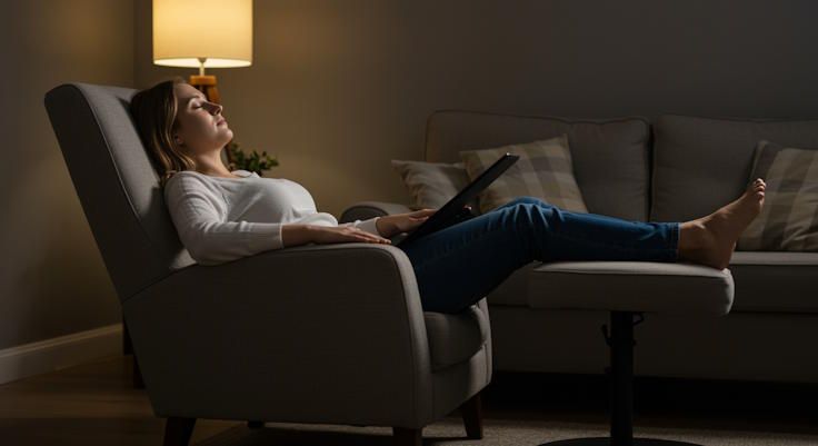 OKC woman in hypnosis from her living room lounge chair with her laptop on her lap