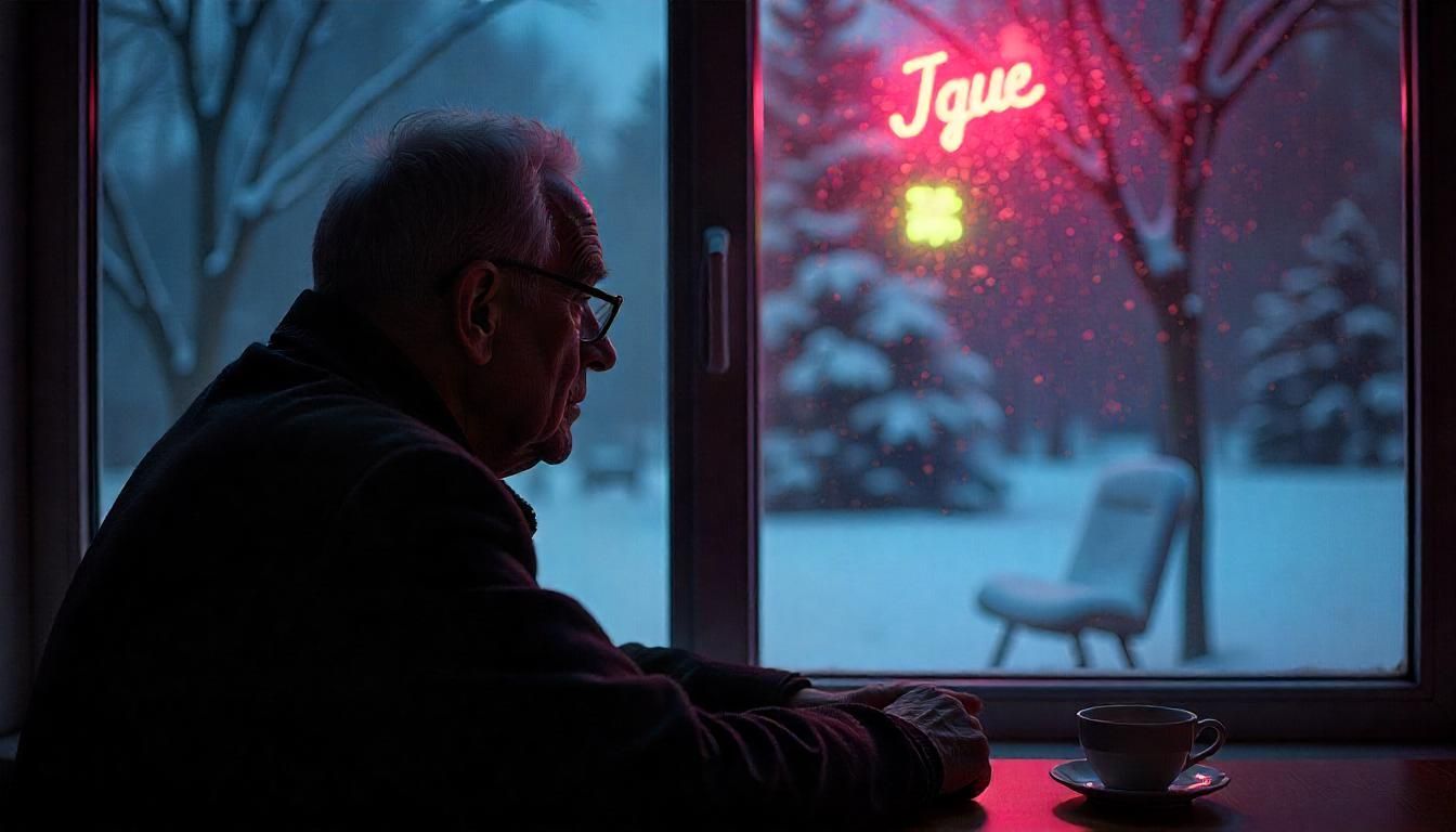 Older man looking out the window feeling depressed and all alone