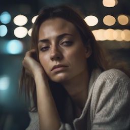 A woman who is very tired and needs her sleep with her eyes half open