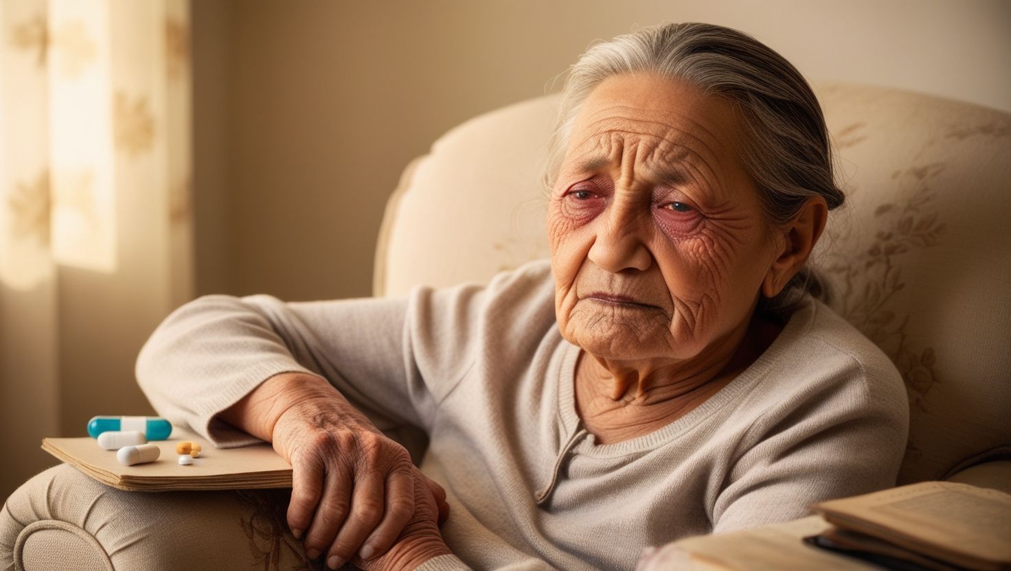 Photo of an elderly woman dealing with arthritis and chronic pain