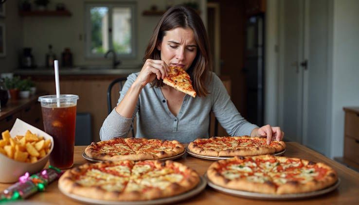 Woman with emotional eating problem binge eating in Oklahoma City