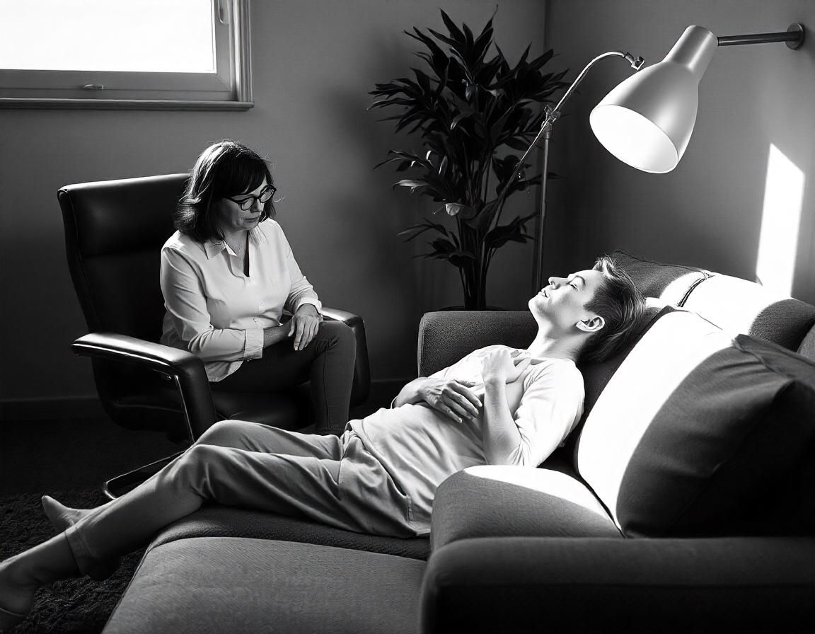 African American woman having a hypnotherapy session with her therapist.