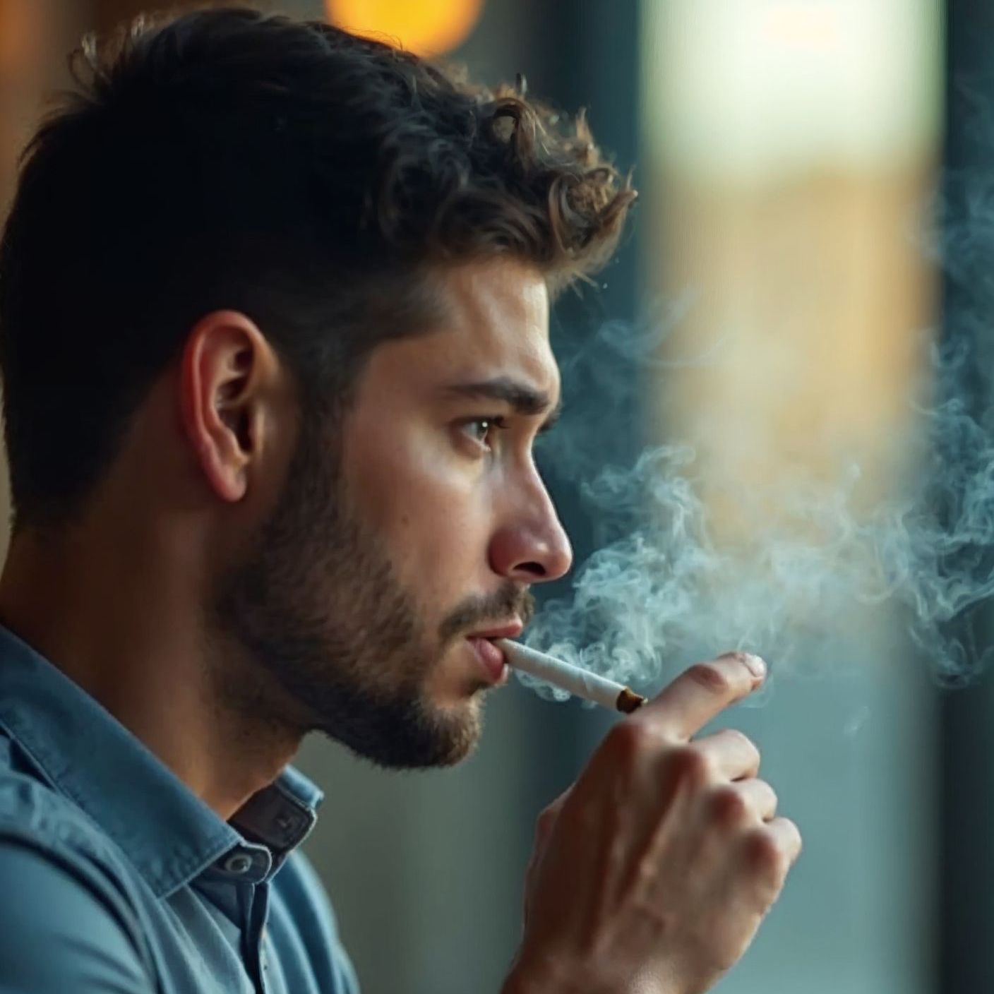 man smoking a cigarette when he's very stressed