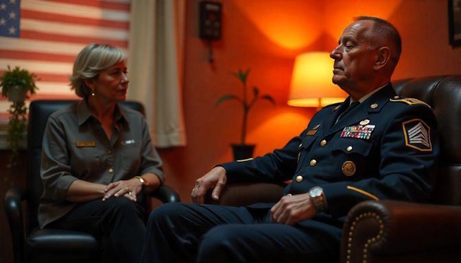 Tinker AFB Veteran in Midwest City sitting across from hypnotherapist in the middle of hypnotherapy