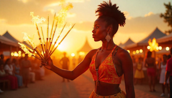 woman juggling flaming swords