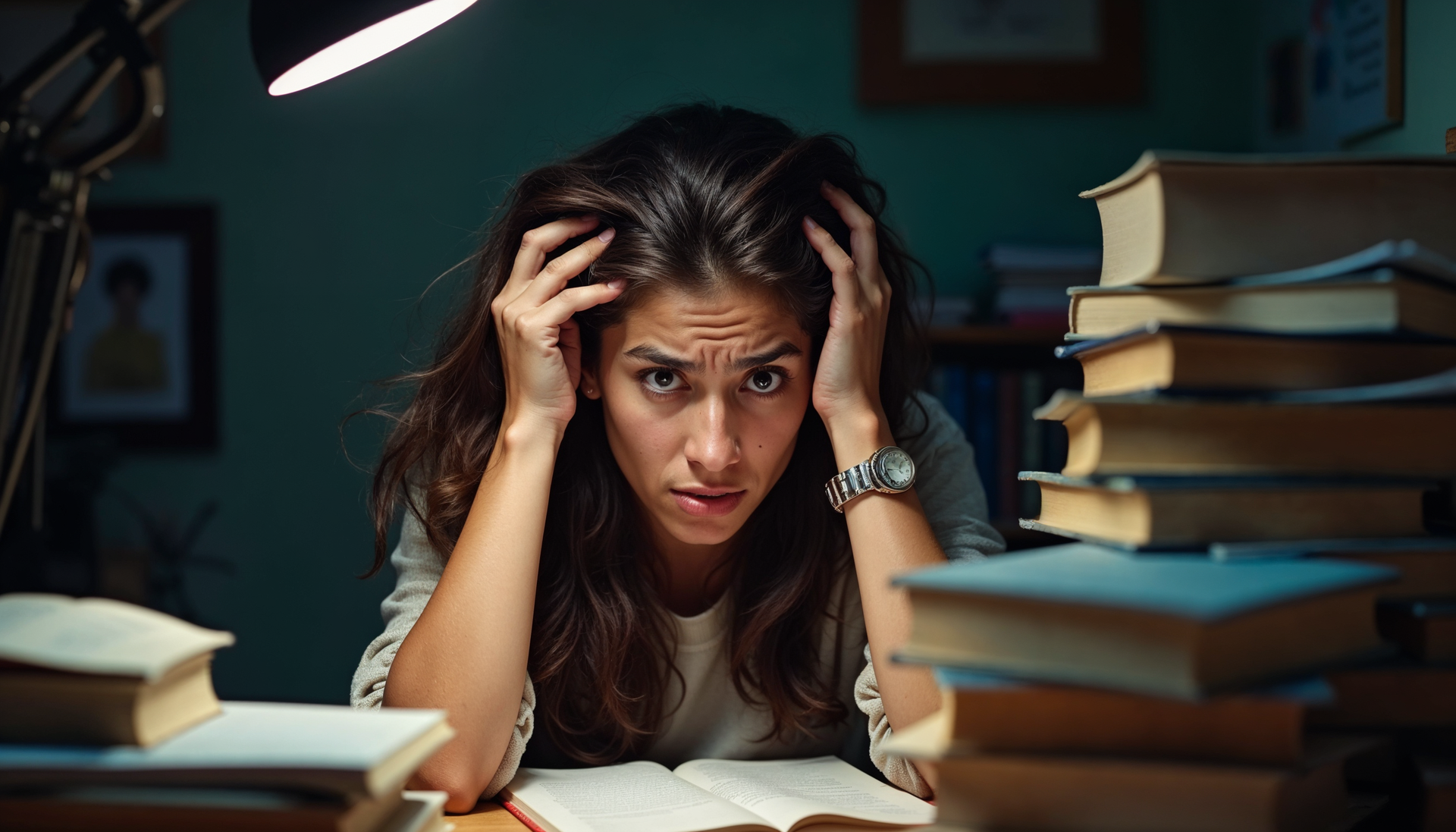 woman stressed out over her exams at college