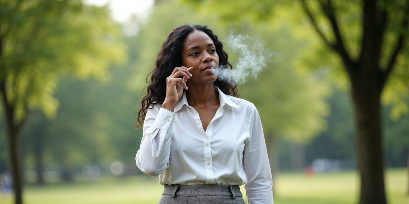 middle aged black woman smoking a cigarette