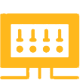 A yellow computer monitor with three buttons on it.