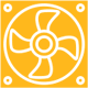 An icon of a fan on a yellow background.