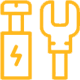 A yellow icon of a charger and a wrench with a lightning bolt.