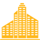 A silhouette of a city skyline with a tall building in the middle.