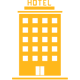 A yellow hotel icon on a white background.